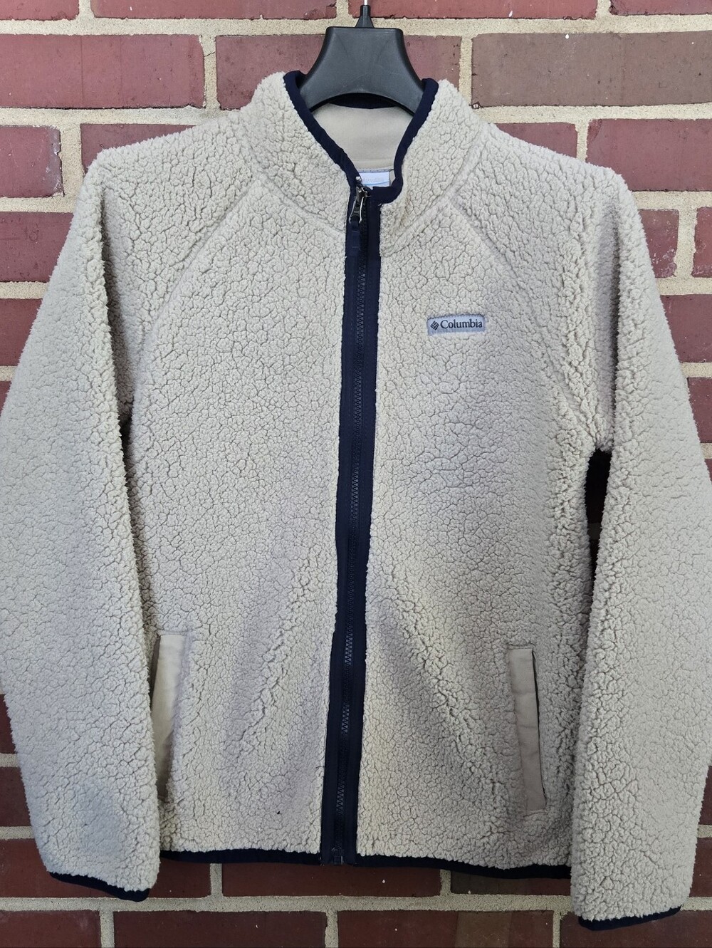 Columbia Youth Large 14/16 Sherpa Fleece Jacket Beige Full Zip Teddy Soft Cozy - Picture 2 of 6